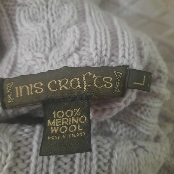 Inis Crafts Womens Merino Wool Lilac Cable Knit Turtleneck Sweater Size Large - Picture 3 of 5